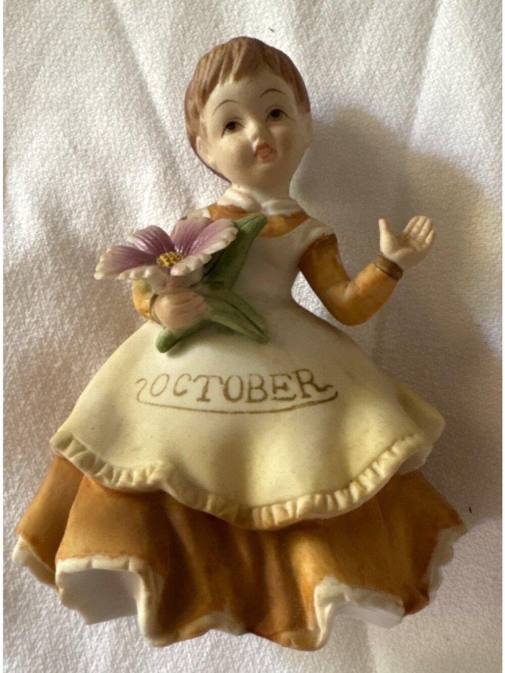 Vintage Lefton October Figurine Hand-Painted Girl With Flower KW4200 Japan Colle